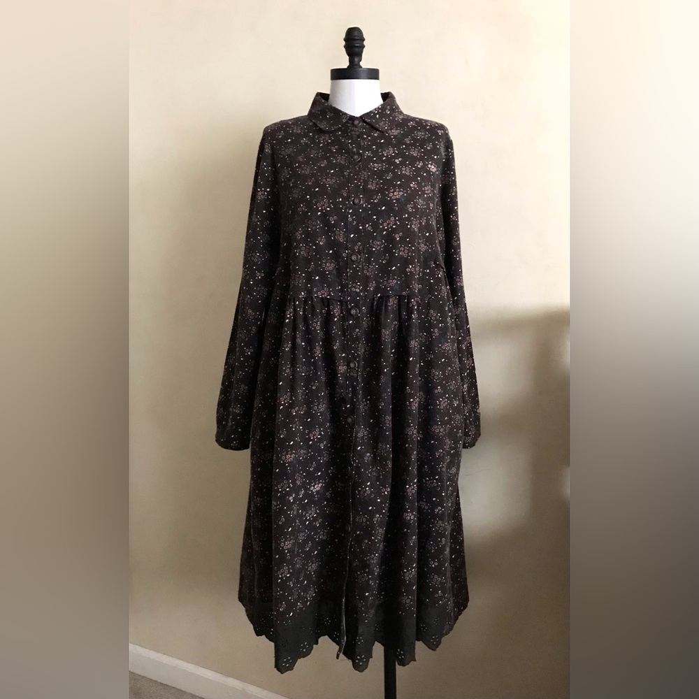 Floral Brown Long Sleeve Flannel Dress - Picture 5 of 11